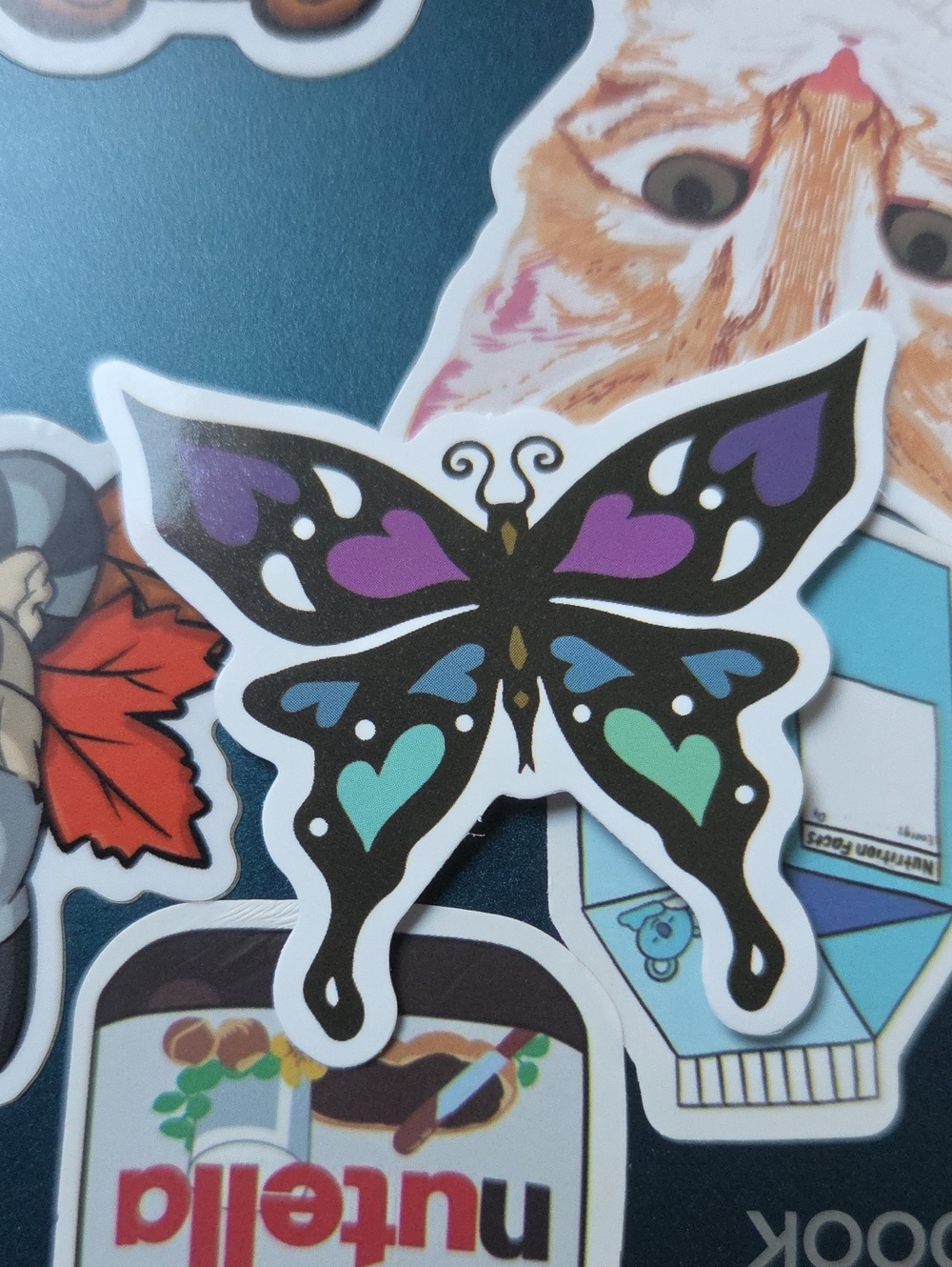 Decorative Purple & Teal Butterfly Sticker for Cats - Unbranded